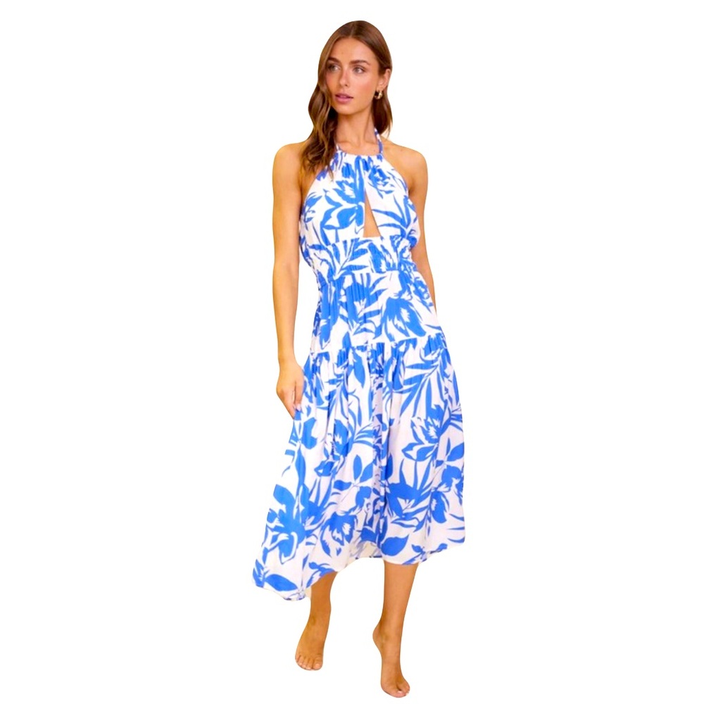 MINKPINK Raven Midi Dress Size M Blue Floral